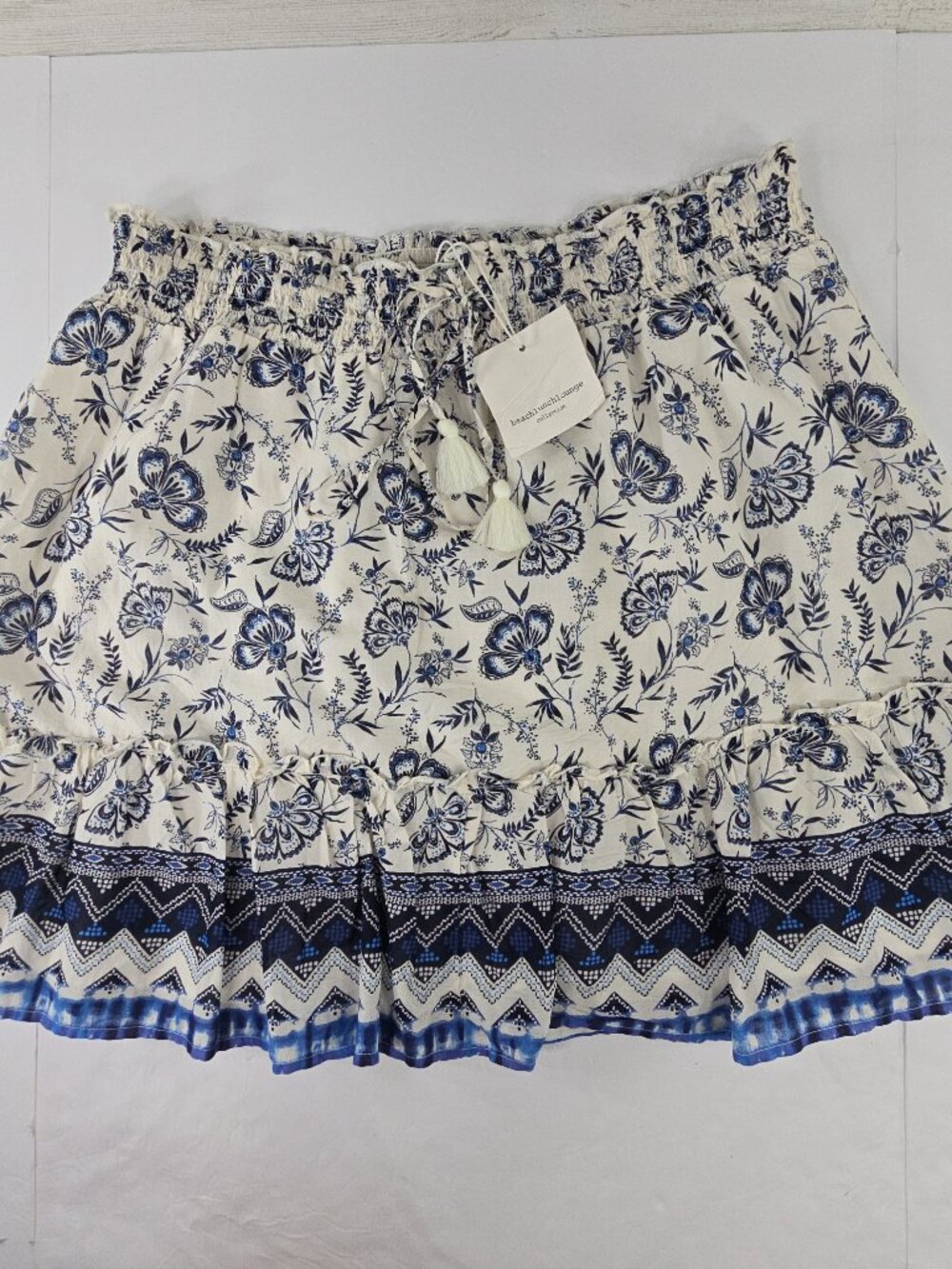 BeachLunchLounge Clara Skirt Butterfly Wings Blue White Floral Boho Cotton LARGE